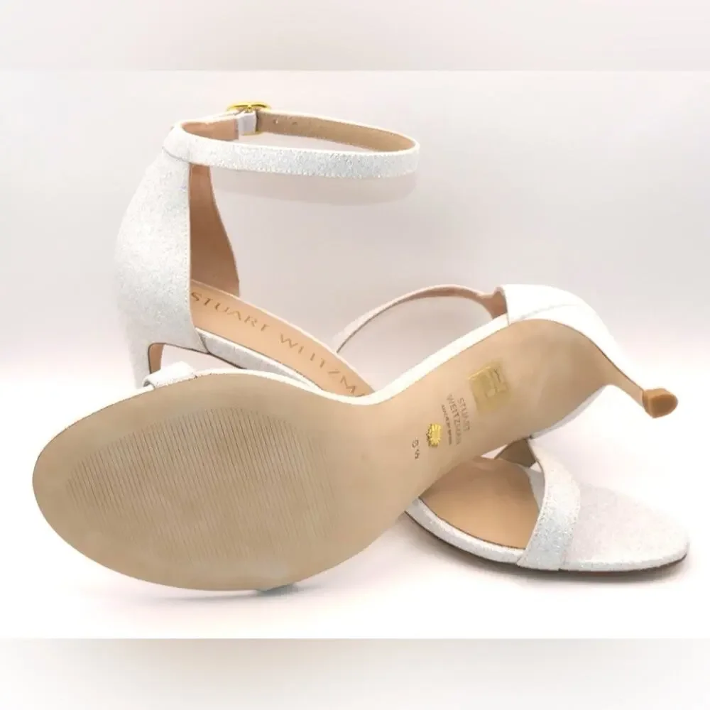New: Stuart Weitzman White Nudistcurve Glitter White High-heel sandals.
